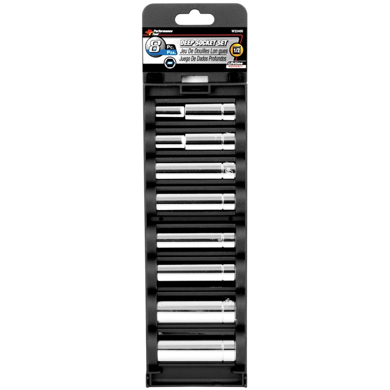 Performance Tool W32400 8-Piece 1/2-Inch Drive Metric Deep Socket Set