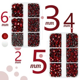 qiipii Dark Red Crystal Resin Rhinestones for Bedazzling Crafting 2mm 3mm 4mm 5mm 6mm Maroon Flatback Stones Gems Diamonds Crystals Charms for Nails Face Eyes Makeup Tumblers Bottles DIY Crafts Shoes