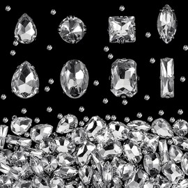 FSSTUD 240 Pcs Mixed Shape Sew on Rhinestones Sewing Glass Crystal Gems Flatback Claw Gemstones Assorted Size Clothing Crystals Metal Back Rhinestones for Shoes Jewelry Making