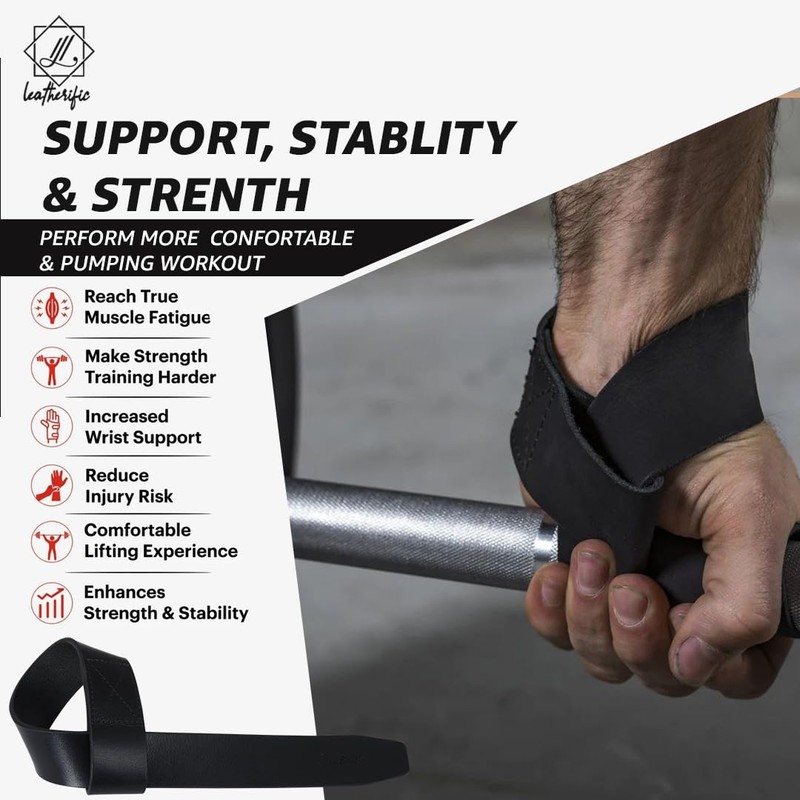 Leatherific | Leather weight Lifting Wrist Straps | Set of