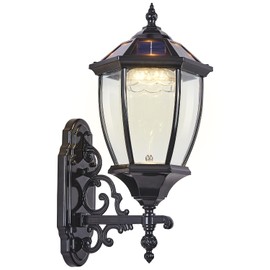 GYDZ Outdoor Solar Wall Light with Dusk to Dawn Photocell, Waterproof Solar Porch Light Fixture Large LED Solar Wall Sconce, Die Cast Aluminum with Clear Glass for Front Door, Garage, House, Black