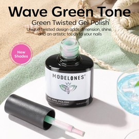 modelones Pearl Gel Nail Polish, 15 ML Shimmer Pearl Light Green Mermaid Nail Drawing Gel Polish Soak Off Uv Led Pearlescent Gel Polish Swirl Shell Thread Effect DIY Manicure Gift for Girls Women