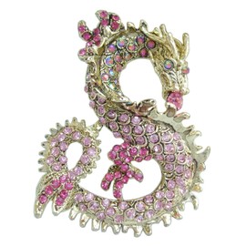 Sindary 2.36" Austrian Crystal Unique Animal Dragon Brooch Pin Pendant UKB2980 (Gold-Tone Pink)