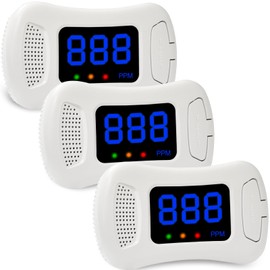 3 Packs Carbon Monoxide Detectors,CO Alarm Detectors Monitor Battery Operated,Carbon Monoxide Alarm with PPM Value Display and Sound Warning for Home Kitchen Office