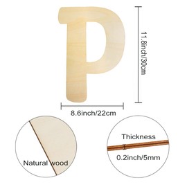 Wooden Letters P Large Wooden Letters 12 Inch Unfinished Wood Letters for Wall Decor Crafts Blank Big Alphabet Board Painting Hanging Home Baby Nursery Wedding Party Room Name Sign DIY Decoration