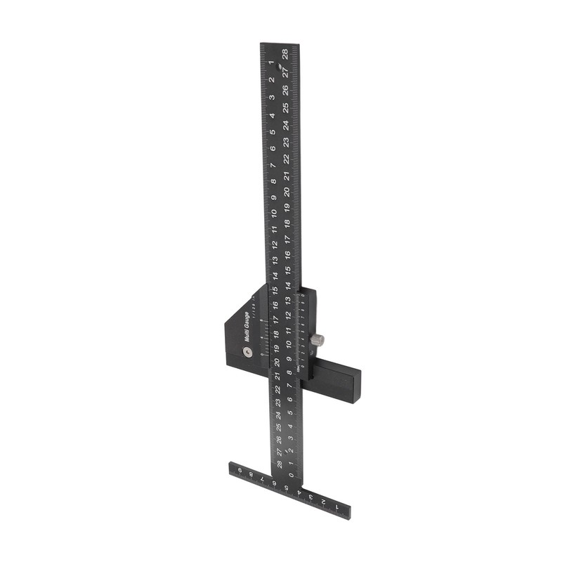 Multifunction Woodworking Ruler Aluminum Alloy T Shaped Black Measuring Marking