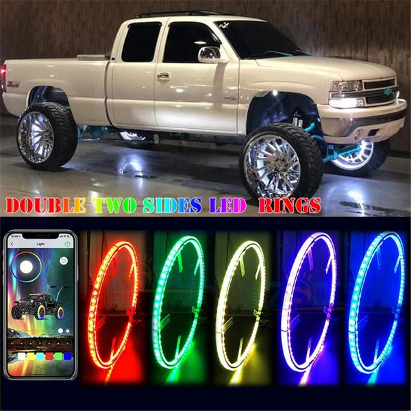 Forten Kingdom Dream Chasing Color 17 Inch Wheel Rim Light for Truck Car Tire Wheel Ring Double Rows LED Illuminated Lights Kit (Fits 21-28" Tire Wheels)