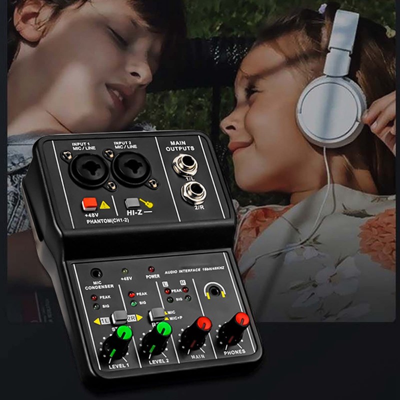 2 ChannelsMixer, Sound Card USB 48V Phantom Power Compact Sound