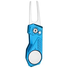 TIXIPEM Golf Divot Repair Tool- Switch Foldable Divot Tool with Magnetic Ball Marker & Open Button Use for Golf Accessories & Gifts - [Blue] Green Fork Tines