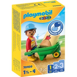 PLAYMOBIL 1.2.3 70409 Construction Worker with Wheelbarrow, for Children Ages 1.5 - 4