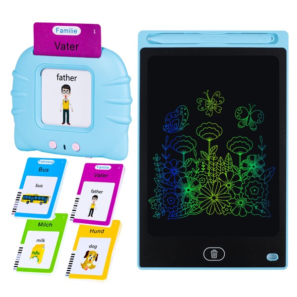Zweisprachige Sprechende Lernkarteikarten und LCD-Schreibtablett, Löschbarer, Deutsch und Englisch Lernen