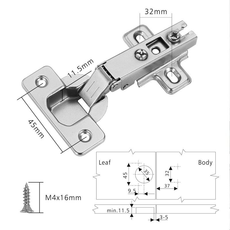 2 Pcs Slide-on 35mm Kitchen Cabinet Wardrobe Door Hinge,110 Degree