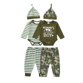 VEGGIEDOT 3-6 Months Boy Clothes Baby Boy Outfits Infant Romper 2-Pack Dark Green Fall Pants Set Cute Hat Fashion Stripe Clothing Set