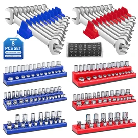 PRRPRR 8PS Magnetic Wrench and Socket Organizer Set, Tool Trays 1/4", 3/8", 1/2" Tool Box Organizer, Metric Holder(Socket, Wrench not Included)