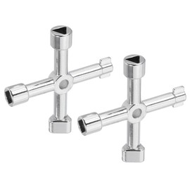 PATIKIL 4-Way Multi-Functional Utility Key, 2 Pack Universal Cross Key Stopcock 4 in 1 Triangle Square Key for Electric Water Gas Meter Cabinet Cupboard Plumbing, Silver