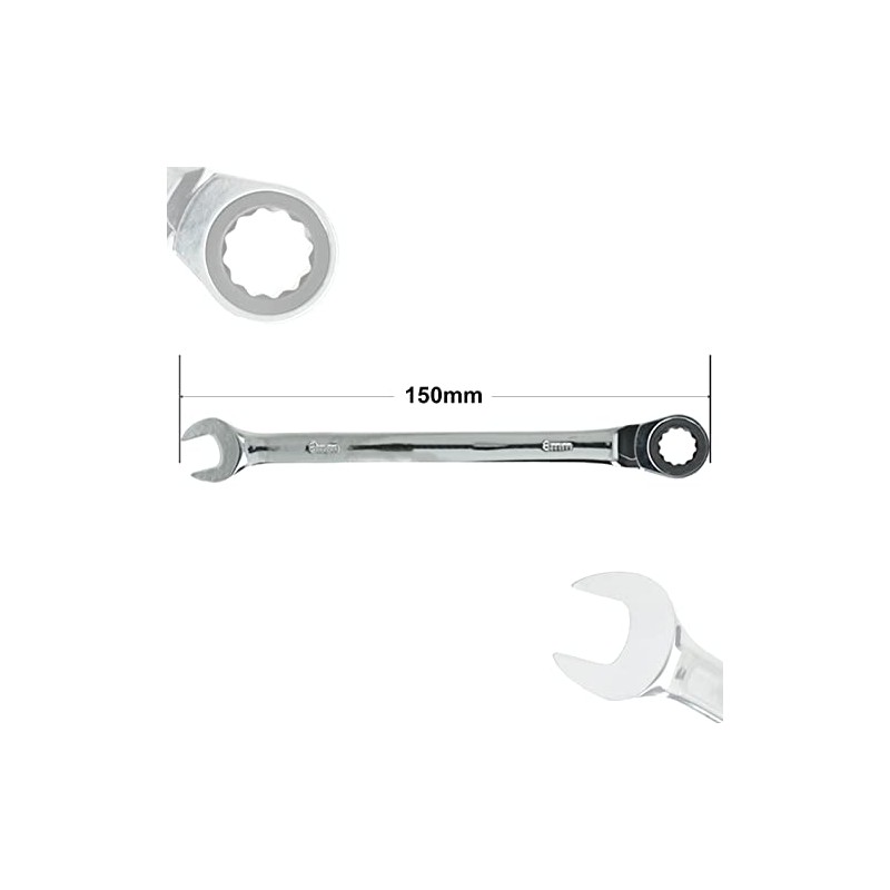 Seshin Buffalo 8mm Ratchet Spanner Steel Fixed Head Gear Wrench