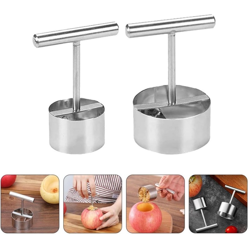 2 Piezas Descorazonador de Manzanas Plata de Acero Inoxidable