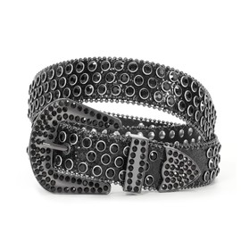 Women Men Western Rhinestone Studded Leather Belt Cowgirl Bling Waist Belt for Jeans Dress, Black,Fit Waist Size 27-31 Inches