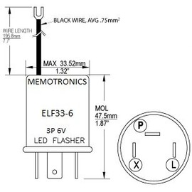 Memotronics ELF33-6 Turn Signal Flasher Relay, LED Compatible, 3 + Ground Wire Prongs, 6 Volts