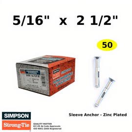 5/16 x 2 1/2 Concrete Sleeve Wedge Bolt Anchors Masonry Sleeve Anchor Zinc 1 Pack 50