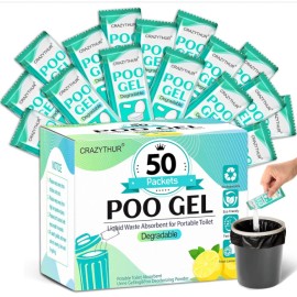 CRAZYTHUR Portable Toilet Gel, 50 Packets Camp Toilet Portable Gel, Poo Powder with Lemon