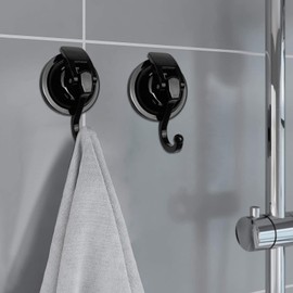 YSSILADI Heavy Duty Vacuum Suction Shower Hooks - Glass Suction Cup Bathroom Robe Hooks, Reusable, No Hole Punched, for Garland Decoration (Black, 6 Pack)