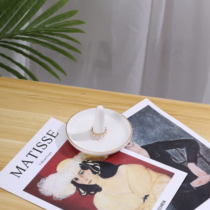 oskas White Ring Dish Holder,Engagement Wedding Bridal Shower Gift，Decorative Trinket