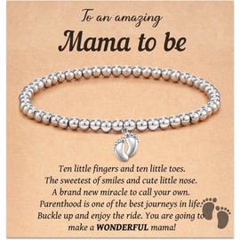 Mum to Be Gifts, Pregnancy Gifts for Mum Expecting, Mum to Be, Silver Bracelet for Women with Little Foot Charm and Greeting Card, New Mum Gifts, Pregnancy Gifts for Mum Expecting Christmas Gifts