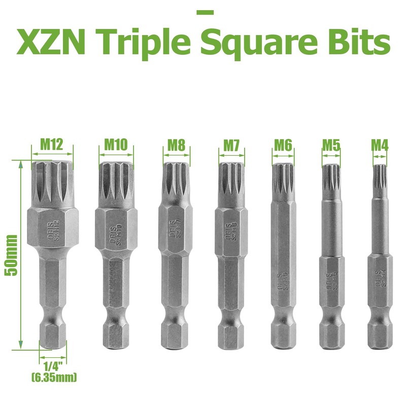Bestgle 7 Pcs Triple Square Spline Bit Set, 1/4" Hex