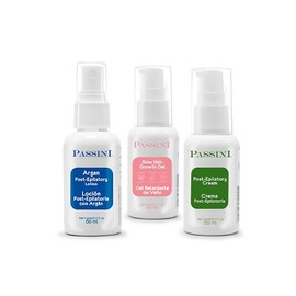 PASSINI Kit Cuidado de la piel para después de depilar, Loción de argán 60ml, Gel retardante de vello 60ml, crema hidratante 60ml