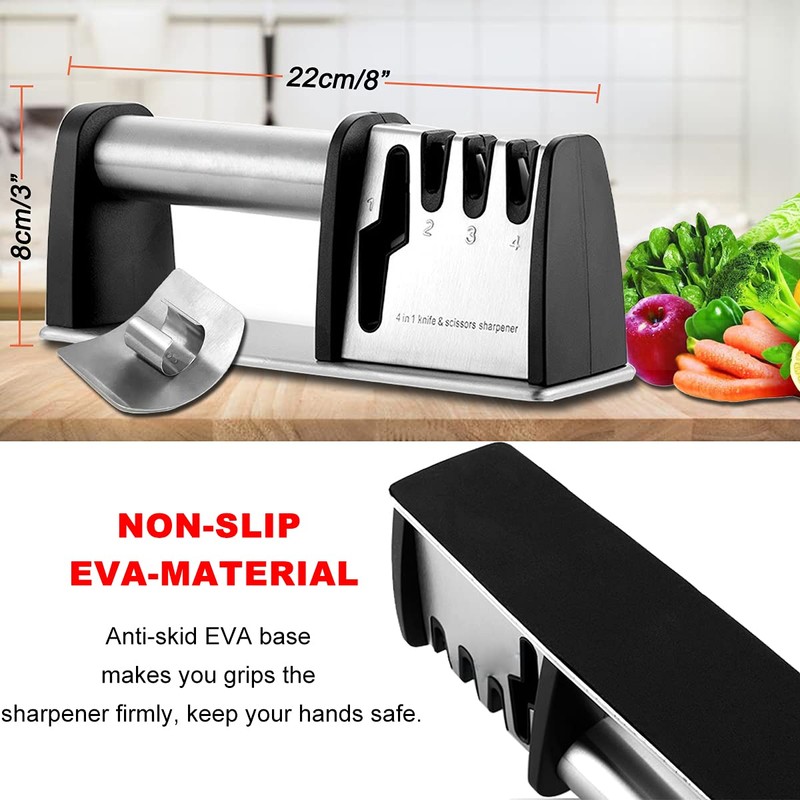 Knife Sharpeners, Best 4 in 1 Manual Kitchen Knives &