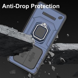 KZIOACSH Case for HONOR Magic6 Lite 5G,Minitary Grade Anti-Scratch Matte Back Soft TPU Protective Case[Slide Camera Cover][360 Rotaring Kickstand] Shockproof Tough Shell for HONOR Magic6 Lite 5G Blue