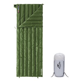 Naturehike 3/4-Season Portable Envelope Duck Down Single Sleeping Bag,[51.8℉] 1.24LBS Ultralight Waterproof Spliceable Double Sleeping Bag for Outdoor Camping Tent Hunting Cold Weather Hiking (Green)