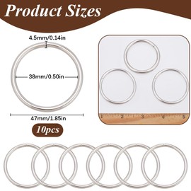 SOFPLATE 1 Box 10Pcs Multi Purpose Metal O Ring 38mm Key Ring Buckles Heavy Duty Silver O Rings Round Iron Connectors for Hardware Bags Dog Leashes Macrame Camping Craft Projects DIY Keychains Belts