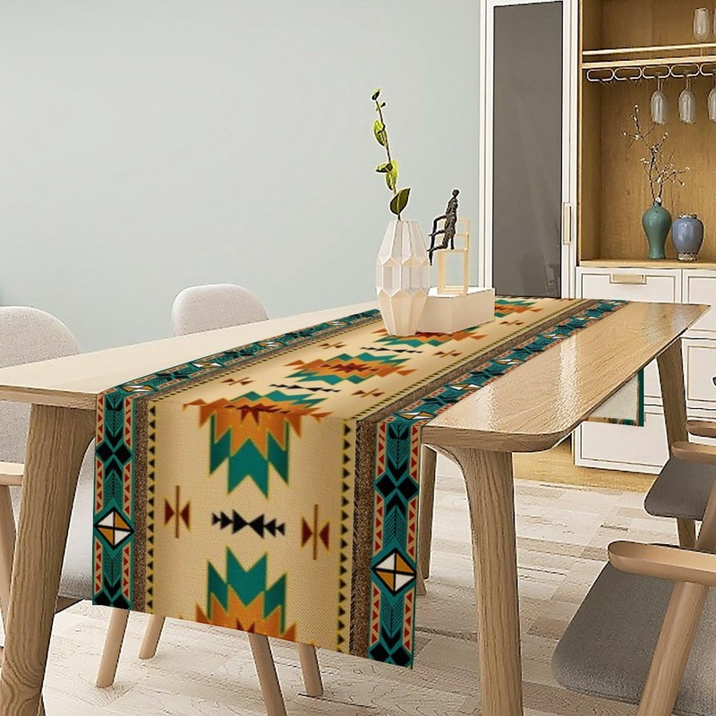 YCness Aztec Southwest Table Runner, Ethnic Style Design Geometric Triditional