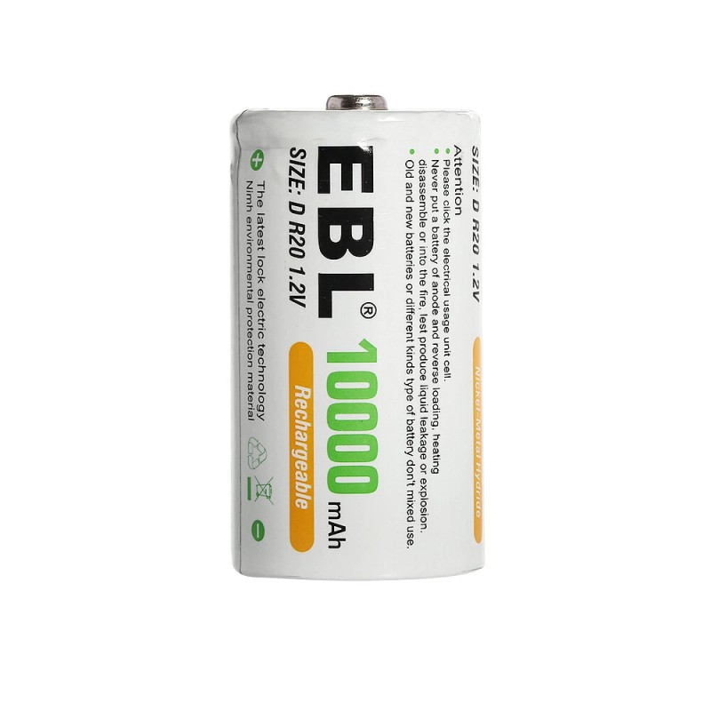 EBL D Cell Size NIMH Rechargeable Batteries 1.2V Battery +