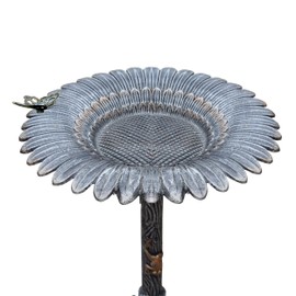 Oakland Living Sunflower Butterfly Bird Bath, Antique Pewter, Silver