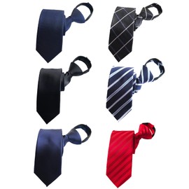 BESMODZ Zipper Ties for Men Clip on Ties Men's Zip Up Lot 6P Classic Adjustable Easy Pretied Solid Color Necktie Set