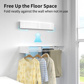 BAKON Clothes Drying Rack Wall Mounted for Laundry, Drying Rack Clothing Wall Mounted, with 4 Aluminum Rods Space-Saving Collapsible Wall Drying Rack Laundry Rack for Indoor Outdoor (White, 23.6'')