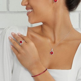 EVER FAITH Wedding Bridal Jewelry Set for Bride Bridesmaid, Red Cubic Zirconia Women Pendant Necklace Stud Earrings Tennis Bracelet Adjustable Ring Gifts for Valentine's Day/Mother's Day Chirtstmas