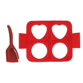 Silicone Omelette Mould Prevents Stick Removable High Temperature Resistance Safe 4 in 1 Fried Egg Mould with Spatula for Kitchen Cooking Tool Red