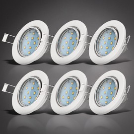 B.K.Licht - 6er Set LED Einbaustrahler 230V schwenkbar, warmweiße Lichtfarbe, Lochdurchmesser 68mm, LED Spot, Deckenspots, LED Spots, Einbauleuchten, Einbauspots LED, Deckenstrahler, 86x70 mm, Weiß