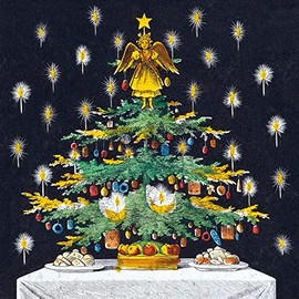 Museums & Galleries Pack of 8 Artistic Charity Christmas Cards - 'Christmas Tree and Toys' - Angel and Glowing Flames, multi, 160 x 160 mm