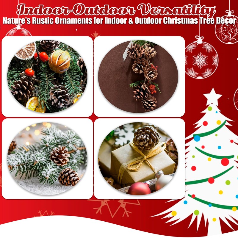 24 Pcs Christmas Pinecones Ornaments Natural Rustic Pine Cones Hanging