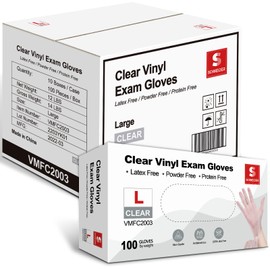 Schneider Clear Vinyl Exam Gloves, 4-mil, Medium 1000-ct Case, Latex-Free, Disposable Gloves, Medical Gloves, Cleaning Gloves, Food Prep Gloves, Food Safe Rubber Gloves, Powder-Free, Non-Sterile