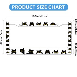 License Plate Frame Black Cat Car Cover Tag Holder Frames Metal Aluminum Rustproof License Plate Cover for Standard Us Canada License Plate Holder 12" x 6"