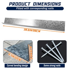 2PCS Rain Diverter 3.28FT Roof Rain Diverter For Shingles Roofing Rain Gutter Diverter Stainless Steel With Nails Protect Roof From Rain, 3/5" Thick