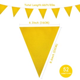 52pcs Gold Fabric Bunting, 66ft Reusable Waterproof Triangle Pennant Banner Flags, Supply for Birthday Party Indoor Outdoor Valentine's Day Wedding Festival Decorations