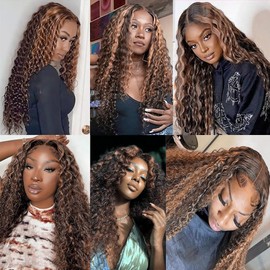 Dokksiiia Highlight Loose Deep Weave Bundles Human Hair P1B/30 Two Tone Black and Light Brown Mix Ombre Deep Wave Bundles Double Weft Brazilian Human Hair Extensions 26 28 30 Inch