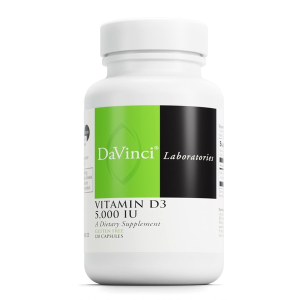 DAVINCI Labs Vitamin D3 5000 IU - Dietary Supplement to Support Healthy Teeth and Bones, Cardiovascular Function, and Immune Health* - with 5000 IU per Serving - Gluten-Free - 120 Capsules